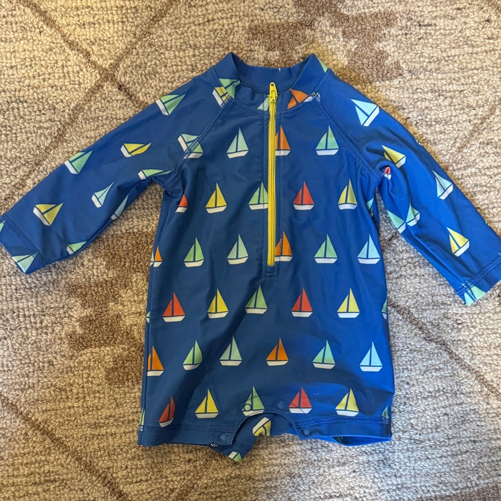 Primary Blue One Piece with Multicolor Sailboats